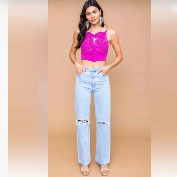 Free People Have My Heart Corset Tank Top  in Fuchsia - Picture 1 of 8